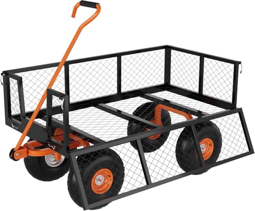 ACEKOOL Heavy Duty Steel Garden Cart, 900Lbs Capacity Garden Cart Utility Wagon with 10" All-Terrain Wheels, Removable Sides & 180° Rotating Handle for Yard, Lawn, Farm and Warehouse Outdoor Use - size: 900LBS