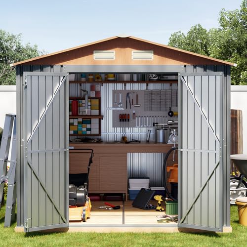 Verdeluxe 8x10FT Metal Shed & Outdoor Storage Shed with Lockable Doors - size: 8*10FT(Base Not Included)