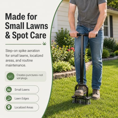Manual Lawn Aerator Tool, 15-Spike Step-On Aerator for Small Lawns