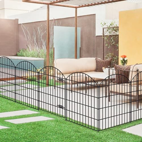 Metal Garden Fence with Gate 36 in x 23.3 ft, Dog Fence Outdoor for Yard - size: 36"Hx23.3ft (Gate+9Panels)