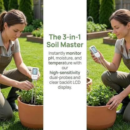 3-in-1 Soil Moisture Meter, Soil Moisture Test & PH Meter/Sunlight Intensity, Backlight LCD Display for Gardening, Farming and Outdoor Plants