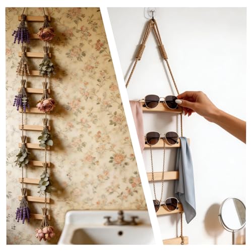 Wooden Ladder Plant Trellis for Wall, Plant Ladder - 70.9×7.9 Inches Natural Wooden Hanging Trellis, Decorative Wall-Mounted Support for Potted Vines, Ivy, and Houseplants