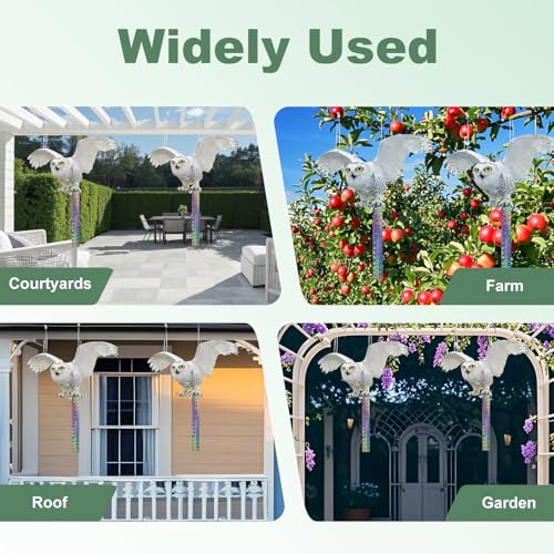 2PCS Fake Owl to Keep Pigeon Away from Balcony Flat Paper Garden Owl to Scare Woodpecker Away from House Hanging Plastic Owls with Reflective Tape Pigeons Scare Devices for Outdoor Porch Patio Roof - color: White 2pcs