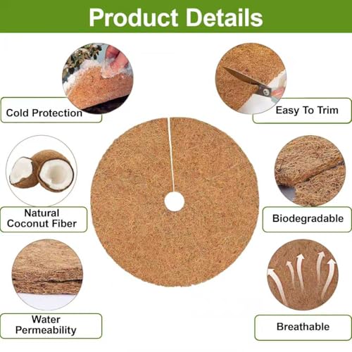 4 Pack 15.7 Inch Coconut Fiber Mulch Ring - Natural Coco Coir Tree Ring Protector Mats, Weed Barrier Plant Discs for Moisture Retention, Indoor Outdoor Trees and Landscaping - size: 4 Pack 15.7 Inch