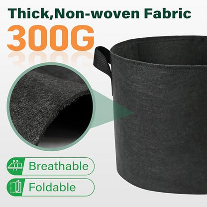 LotFancy 5 Pack 5 Gallon Grow Bags, 300G Thickened Nonwoven Fabric Pots with Reinforced Handles, Heavy Duty Aeration Planter Bags for Vegetables Flowers Fruits, Black - size: 5 Gallon（Pack of 5）