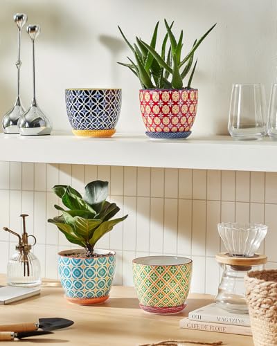 Metahom 4.9 Inch Ceramic Pots for Plants, Colorful Flower Pots Set of 4 - size: 4.9 inch
