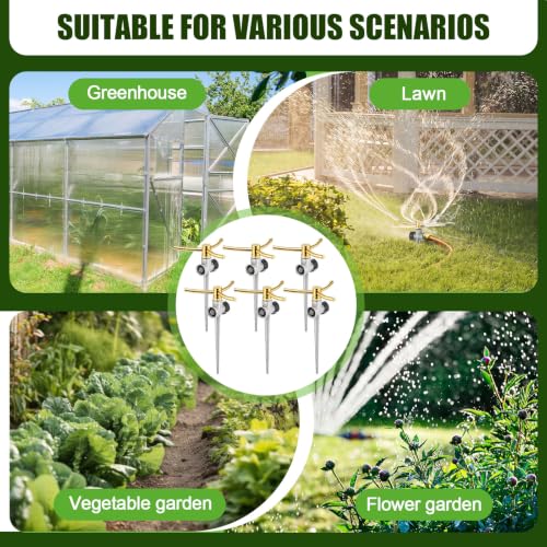 6 Pack Metal Lawn Sprinklers for Yard with Brass Nozzle & Aluminum Alloy Spike Base, Adjustable Automatic Garden Water Sprinkler System with Screen Gasket for Yard Lawn Greenhouse(Silver) - color: Silver