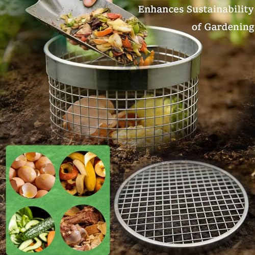 2pack Inground Worm Composting Bin Stainless Steel Worm Farm Composter with Holes and Lid for Recycling Kitchen Food Waste to Raised Garden Beds