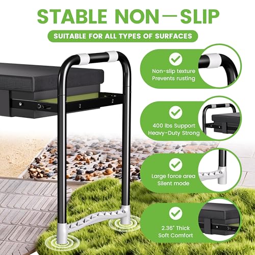 2-in-1 Garden Kneeler & Seat – Heavy Duty Foldable Gardening Bench, 400 lbs Capacity, Thick Removable Kneeling Pad, Waterproof Oxford Cushion, Portable Tool Pouch, for Seniors, Women, Mom