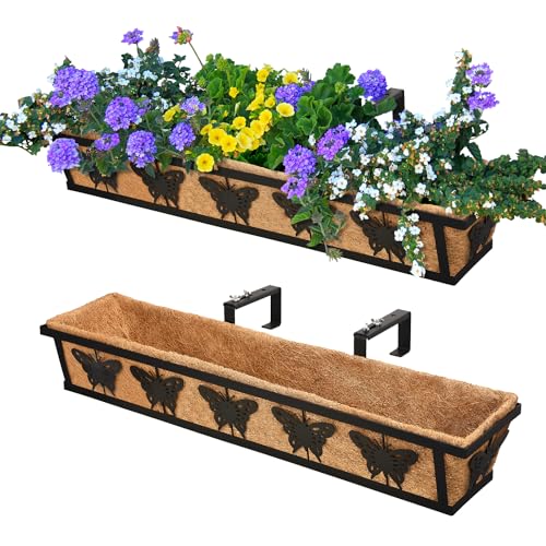 2-Pack 32IN Window Box Railing Hanging Planter Coco Liner Basket - color: 32in - Set 2