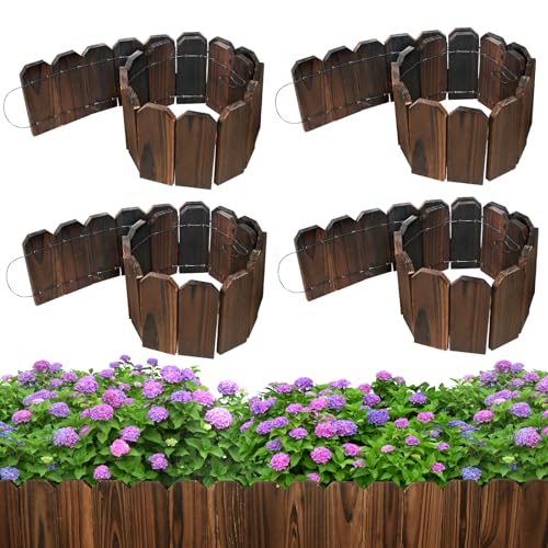 Mulctun Wood Garden Edging - 5.9" H X 47" L Sturdy Wooden Landscape Edging, Small Flower Bed Edging Borders, Decorative Wooden Garden Fence for Yard Flower Bed Lawns Pathway Tree (4 Packs) - color: 5.9" H X 47" L（Brown）, size: 4 Packs