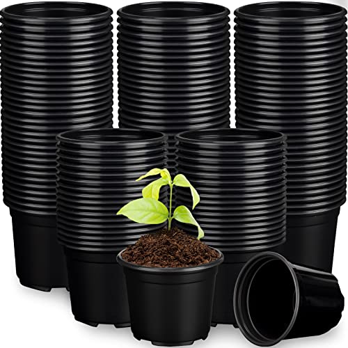 Eaasty Flexible Plant Nursery Pots Thickened Plastic Seedling Pots Soft Plastic Flower Pots Seed Starting Plant Containers with Drainage Hole for Cuttings Transplanting Planter (150 Pcs, 5 Inch)