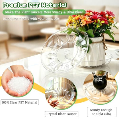 SupKing 9 Pack Plastic Plant Saucers with Raised Feet 6inch/8inch/10inch Clear Plant Tray Flower Pot Catch Water Heavy Duty Plant Water Drip Trays for Indoor & Outdoor Plants (6” 8” 10” Clear) - size: 6in/8in/10in - 9 Pack