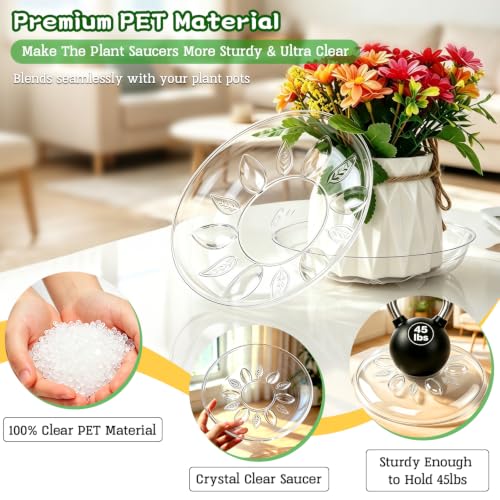 SupKing 9 Pack Plastic Plant Saucers with Raised Feet 6inch/8inch/10inch Clear Plant Tray Flower Pot Catch Water Heavy Duty Plant Water Drip Trays for Indoor & Outdoor Plants (6” 8” 10” Clear) - size: 6in/8in/10in - 9 Pack