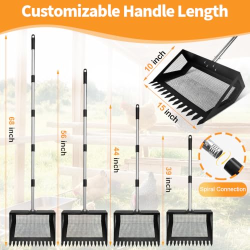 Chicken Poop Scooper Rake, 2-in-1 304 Stainless Steel 15 Inch Scoop - color: Black