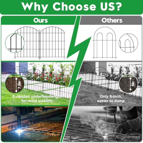 Decorative Garden Fence 24in (H) x16ft (L),Arched Rustproof Metal No Dig - size: 10 Panels-24in(H) x 16ft(L) without Gate
