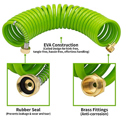 AUTOMAN EVA Recoil Garden Hose 25ft - Includes 7 Pattern Spray Nozzle,Curly Water Hose 25 Foot,Watering Hose Coil,Retractable,Corrosion Resistant Garden Coil Hose.Green - color: Green, size: 25 ft