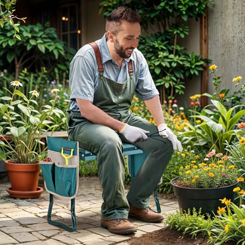 SUPER DEAL Folding Garden Kneeler and Seat with 2 Free Tool Pouches - EVA Foam Pad Protects Your Knees - Sturdy and Lightweight - style: 2 Tool Pouches