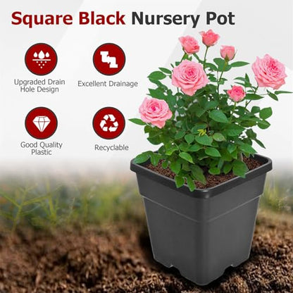 findmall 1 Gallon Square Black Nursery Pots Plant Pots Grow Pots Nursery Container for Planting Soil Plants 10 Pcs - color: Black, size: 1 Gallon