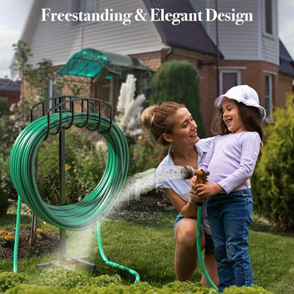 Winpull Garden Hose Holder Detachable Heavy Duty Metal Water Hose Hanger, Freestanding Hose Storage Stand Rack for Outside (Black) - color: Black