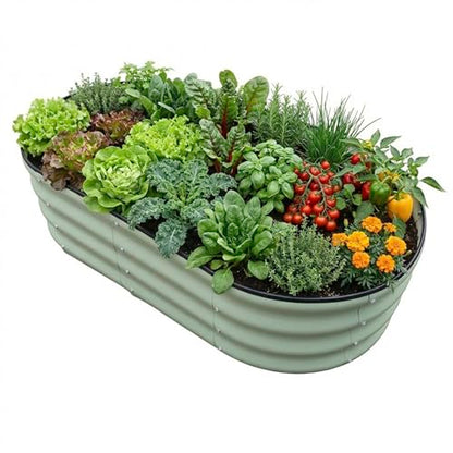 Raised Garden Bed, Metal Planter Box, Oval Shape, Outdoor Planting,Vegetable Flower Herb Planter(1 PCS of 4×2×1 ft, Green Oval) - size: 1 PCS of 4×2×1 ft