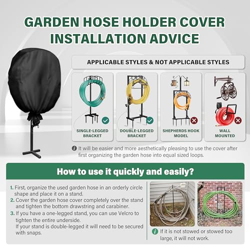 Garden Hose Holder Cover , Extends Hose & Hose Holder Lifespan,Weatherproof Protection Against Rain, Sun & Snow – Universal Fit for Hose Hangers (Black Cover Only) - color: Black - Hose Holder Cover, size: 0-200FT