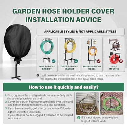 Garden Hose Holder Cover , Extends Hose & Hose Holder Lifespan,Weatherproof Protection Against Rain, Sun & Snow – Universal Fit for Hose Hangers (Black Cover Only) - color: Black - Hose Holder Cover, size: 0-200FT