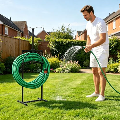 Hose Holder with Double-Ear Hooks and Free Gardening Gloves, Garden Hose Holder,Heavy Duty Metal Build, Hose Holders for Outside, Outside Hose Rack for Yard Lawn Patio, Black