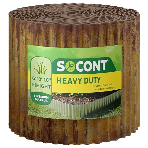 Corrugated Metal Garden Edging 10" x 20Ft, Rust Galvanized Steel Roll - color: Rusty, size: 10"×20Ft