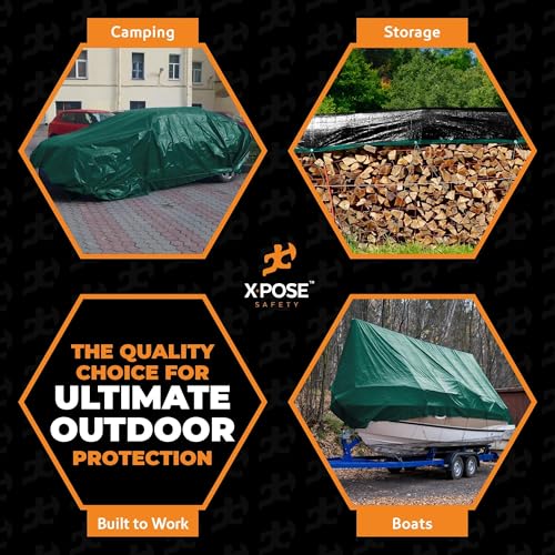 Heavy Duty Poly Tarp - 6' x 8' Bulk (20-Pack) - 10 Mil Thick Waterproof, UV Blocking Protective Cover - Reversible Green and Black - Laminated Coating - Grommets - by Xpose Safety - color: Green/Black, size: 6 Feet X 8 Feet (20pk)