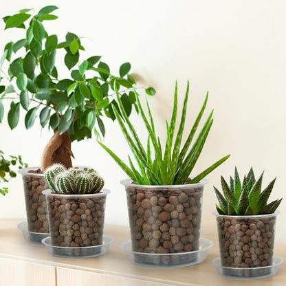 FUIJOL 5 Inch Clear Nursery Pots for Plants with Sacuers 15 Pack, Plastic Flower Pots with Drainage Holes, Variety Pack Seedlings Garden Pot for Indoor Outdoor (5 inch) - size: 5 inch