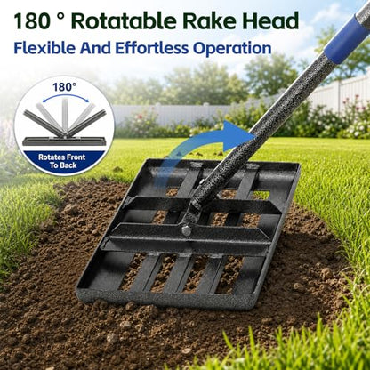 Lawn Leveling Rake,Long Handle Rakes for Lawns Heavy Duty Lawn Leveler Tool for Soil Compost Sand Landscape Rake for Yard Garden Golf Course 17"x10"
