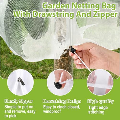 4 Pack Fruit Tree Netting, 2.62X3.28FT, Bird Netting, Zipper, Drawstring - size: 2.62*3.28FT(4Pcs)