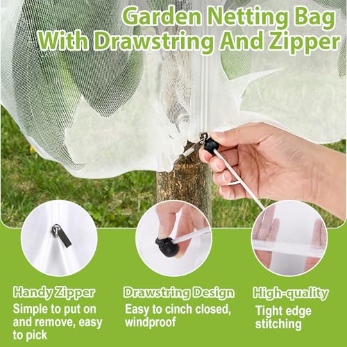 2 Pack Fruit Tree Netting, 6X6FT Insect Bird Netting, Zipper, Drawstring - size: 6*6FT (2Pcs)