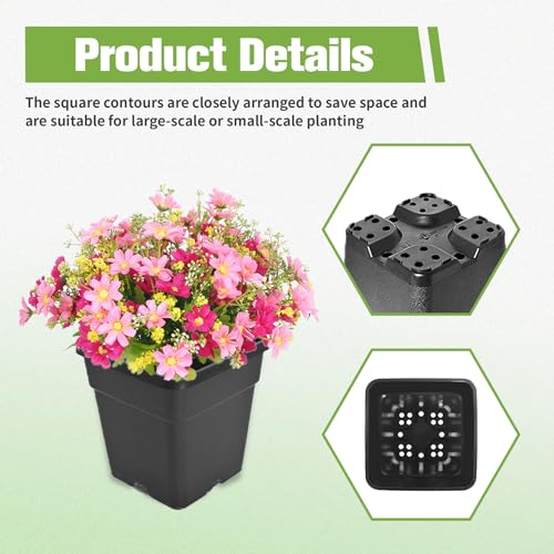 HOSTIC 3 Gallon Square Nursery Pots Flexible Plastic Pots for Plants Gallon Pot with Drainage Holes 10 Pcs - color: Black, size: 3 Gallon-10Pcs