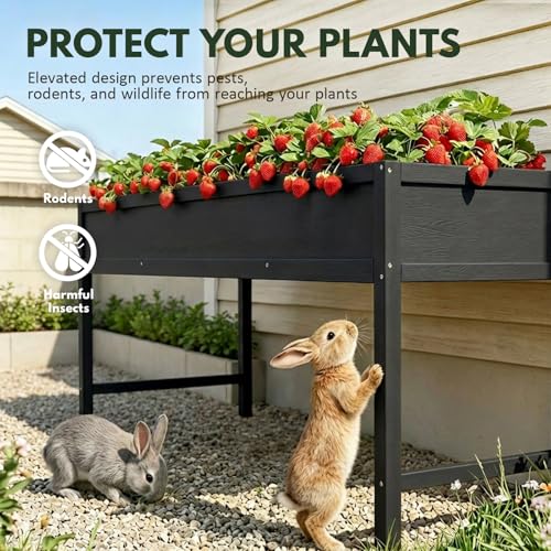 PASAMIC Raised Garden Bed with Legs, 48" HIPS Sturdy Elevated Planter Box - color: Black, size: 48x24x30in
