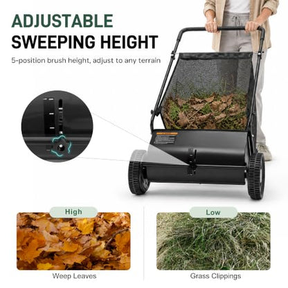 DRMBOOK Push Lawn Sweeper, Manual Leaf & Grass Collector, 26-Inch Black - color: Black, size: 26-Inch