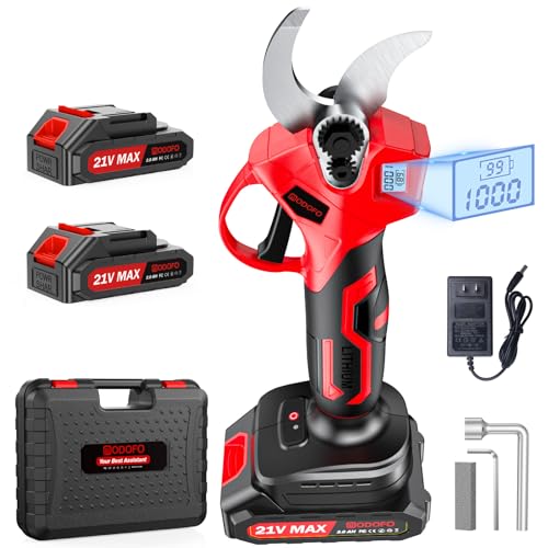 Upgraded Electric Pruning Shears, 1.4" Cutting Diameter Cordless Pruner with LCD Display, Brushless Motor, 2×2.0Ah Rechargeable Batteries & Extra Blade for Garden Trees and Branches - color: Red