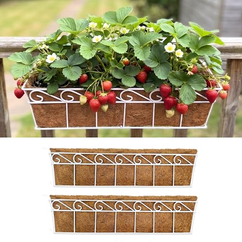 LaLaGreen Fence Window Box (30 in, 2 Pack) White Metal Trough Planter - size: 30" (76cm) x 2 pack