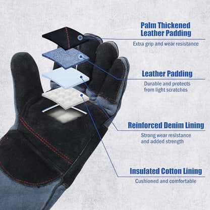 IC ICLOVER Animal Handling Gloves, Snake Bite Proof Gloves, Double Leather - color: L -16inch