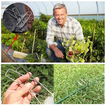 50Pcs Garden Stakes Staples + 50Pcs Gasket, 6 Inch Lawn Landscape Staples 11 Gauge U Shaped Galvanized Landscape Pins, Heavy Duty Yard Ground Pin for Weed Barrier Sod Fabric Decorations