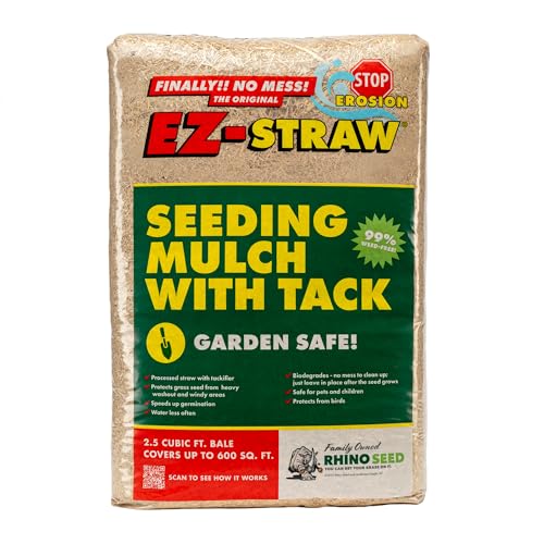 EZ Straw Seeding Mulch with Tack - Biodegradable Organic Processed Straw – 2.5 CU FT Bale (covers up to 500 sq. ft.), multi - size: 2.5 CU FT BALE
