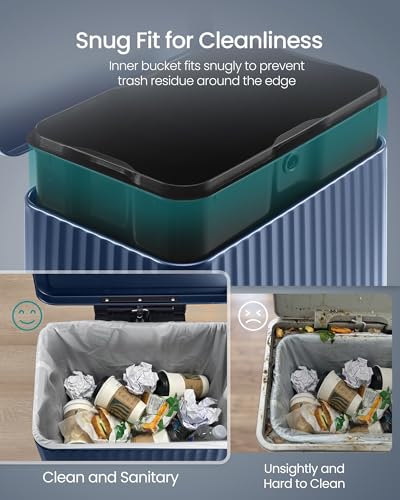 SONGMICS Trash Can, 13 Gallon (50 L), Stainless Steel, with Lid, Pedal - color: Midnight Blue, size: 13 Gallon