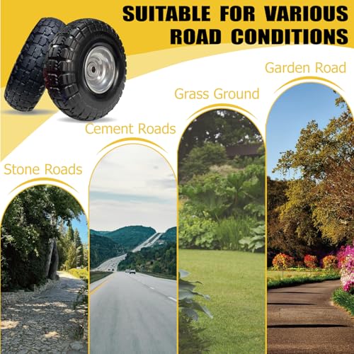4.10/3.50-4 Solid Tire, 10" Flat-Free Hand Truck Wheels, Replacement for Garden Wagon & Yard Cart with 5/8" Axle, PU Puncture Proof, 2-Pack - size: 10"/3.50-4