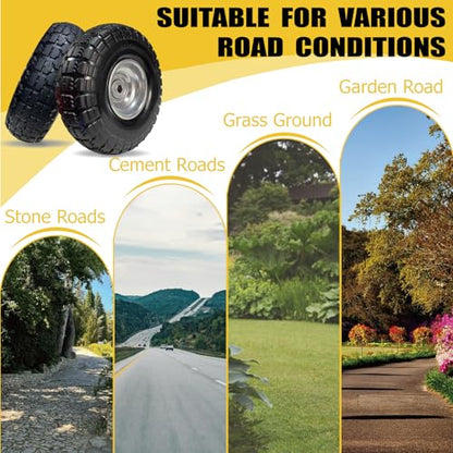 4.10/3.50-4 Solid Tire, 10" Flat-Free Hand Truck Wheels, Replacement for Garden Wagon & Yard Cart with 5/8" Axle, PU Puncture Proof, 2-Pack - size: 10"/3.50-4