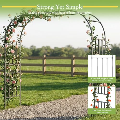 Square Tube Garden Arch Trellis for Climbing Plants 8.2ft Tall Metal Arbor - color: 126 inch Length - Black