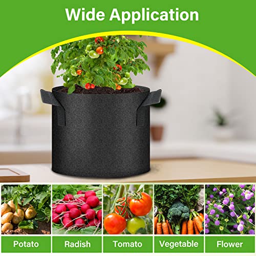 HealSmart 6-Pack 5 Gallon Nonwoven Grow Bags, Aeration Fabric Pots with Handles, Suitable for Garden Fruits, Vegetables and Flowers, Black - color: Black, 6 Pack, size: 5 Gallon