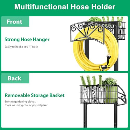 TomCare Garden Hose Holder, Heavy Duty Water Hose Hanger for 160FT Hose - color: All Black, size: 15″ W
