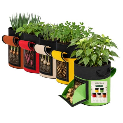 5-Pack 7 Gallon Potato Grow Bags with Harvest Window & Visible Window, Thick Nonwoven Fabric Planter Pots with Handles, Reusable Garden Bags for Potatoes, Carrot, Onion, Tomatoes and Vegetables