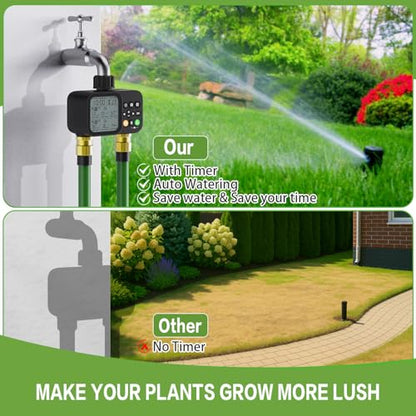 Sprinkler Timer 2 Outlets, Programmable Water Hose Timer with Rain Delay/Manual/Automatic Watering System, Outdoor Digital Automatic Irrigation for Garden Yard Lawn with Large Display(Black)